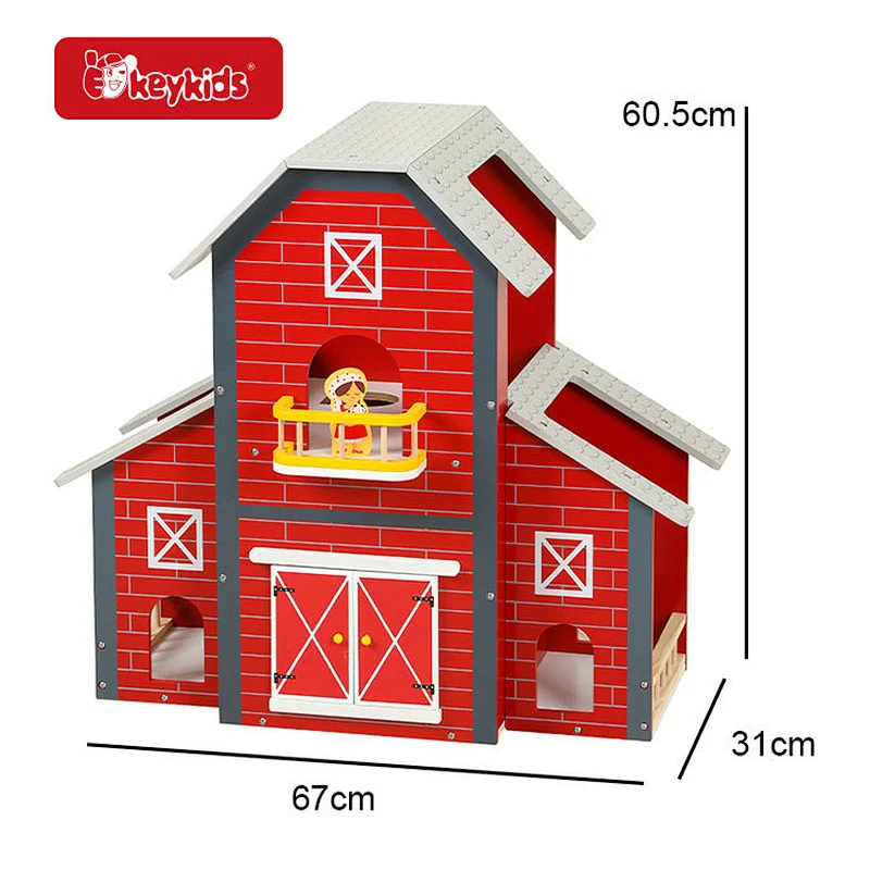 Customize kids educational playsets wooden barn toy with farm animals W06A574